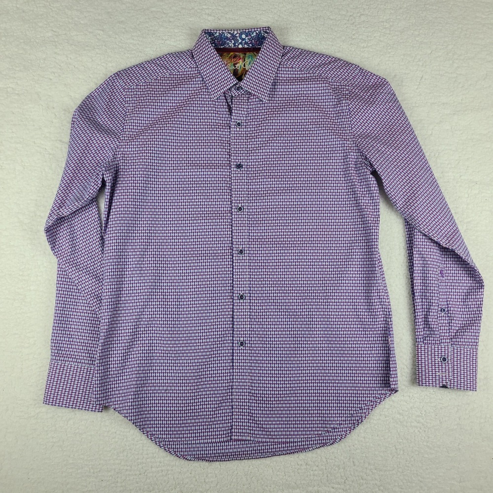 Robert Graham Dress Shirt Mens Medium Purple Geometric Classic‎ Fit Button Up